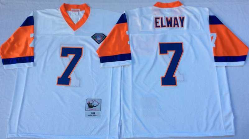 Broncos 7 John Elway White M&N Throwback Jersey